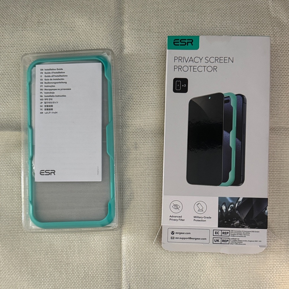 I phone 11 Pro Max 3/PK Privacy Screen Protector w/Teal Frame for easy install.